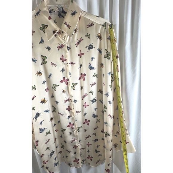ZARA Women's Cream Butterfly Insect Print Button Up Shirt Oversized M‎ 72-27 - Picture 7 of 16